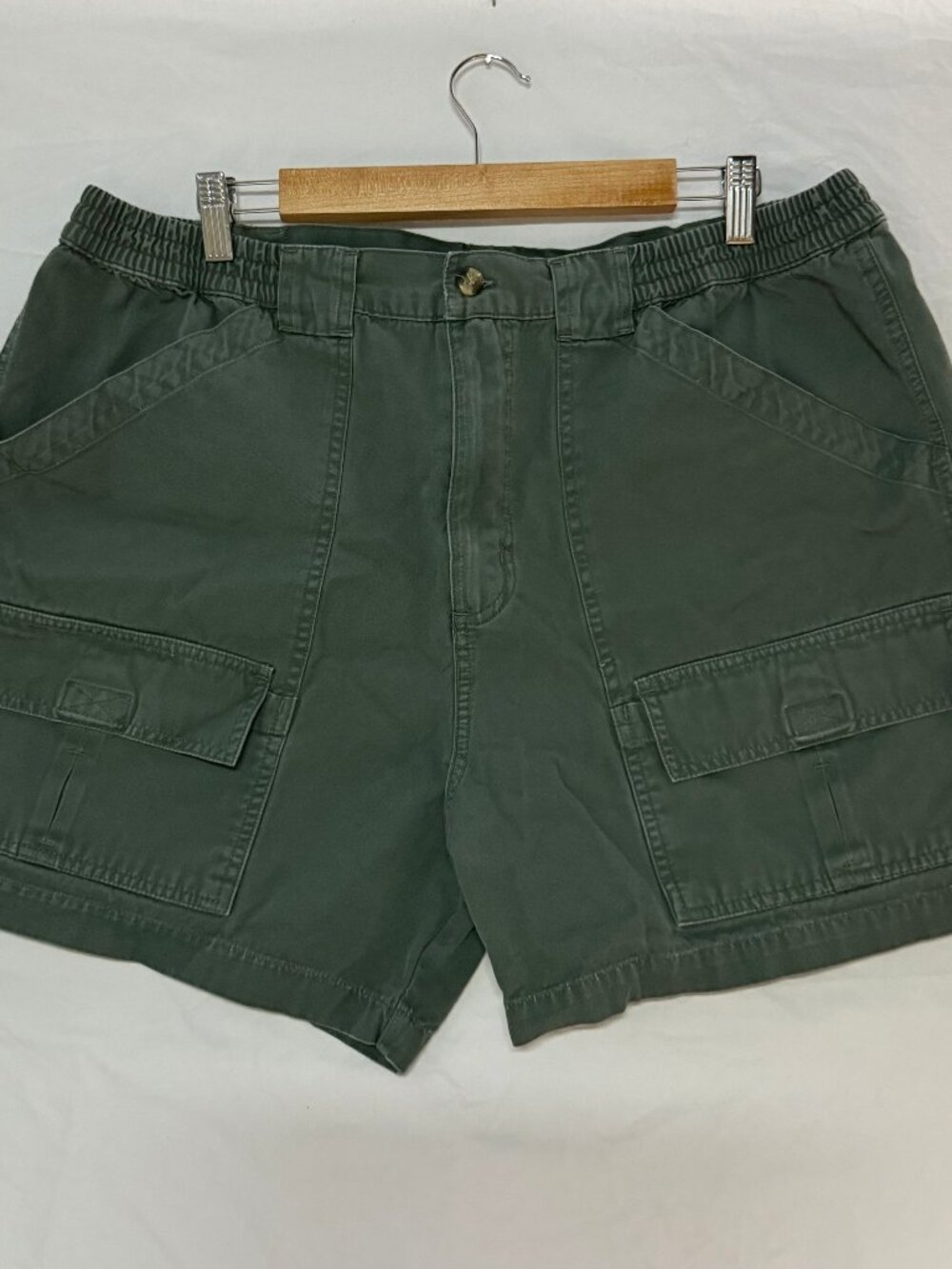 Vintage White Sierra Cargo Shorts Olive Mens 36 Elastic Waist 5" Hiking